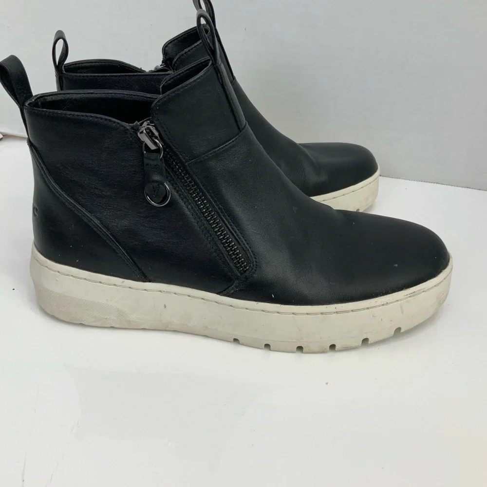 Vionic Sz 6 Brinkely Black Leather Sneaker Boots Platform Booties Zipper Casual